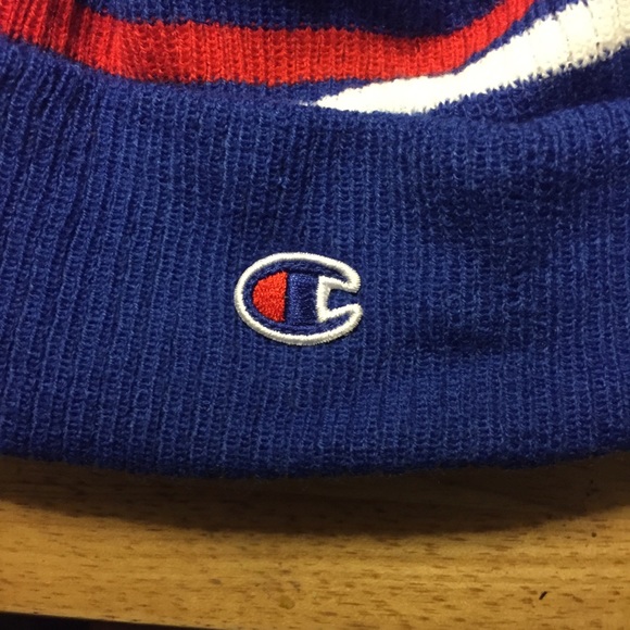 Champion Beanie Hat Blue Red Stripped New NWT - Picture 3 of 4